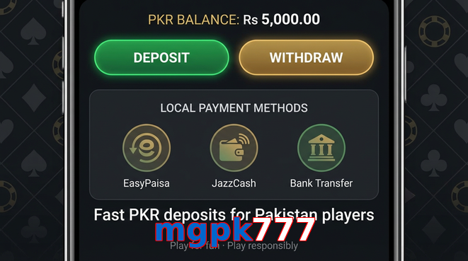 Deposit and withdrawal screen with PKR methods